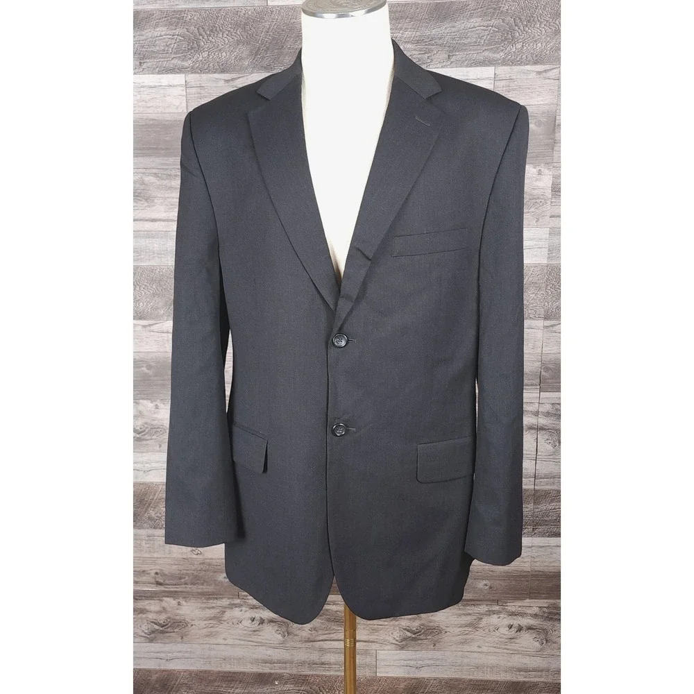 Pronto Uomo Mens Black 100% Wool 2 Button Blazer Suit Jacket 42 Regular